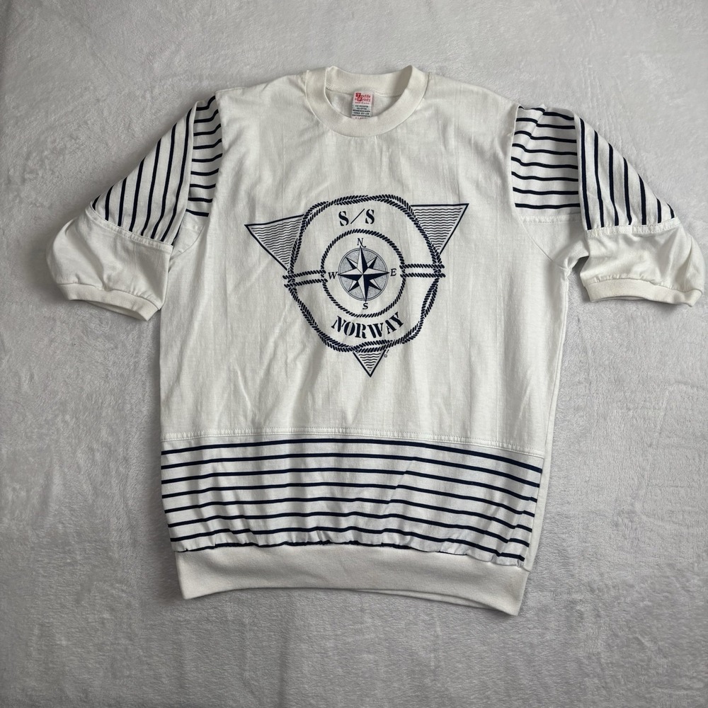 VTG Textile Prints Norway Compass Short Sleeve Graphic Shirt Women's Size XL